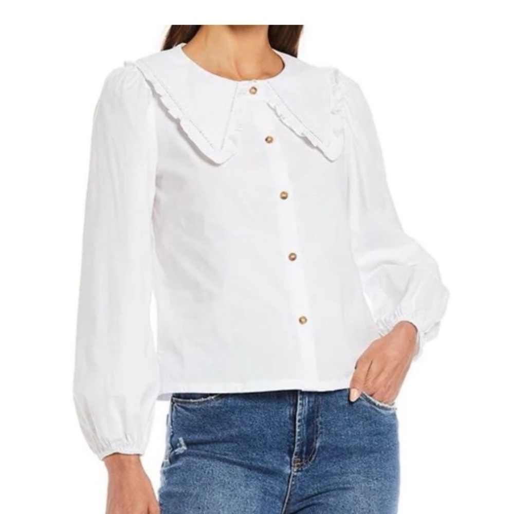 Chelsea & Violet White Blouse with Ruffled Collar